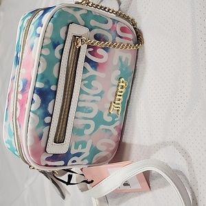 Juicy Couture White Art Graffiti Camera Crossbody Bag.